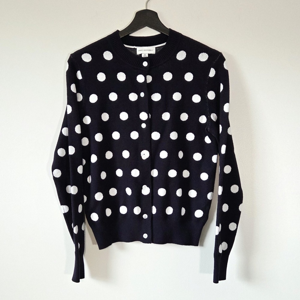 Free Assembly Polka Dot Button-Front Cardigan Sweater Navy Blue White Size XS